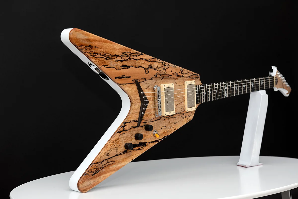 This is a custom guitar, built by a well-known luthier, Augustin Cristian Apostol (@ Avatar2100). Her name is The Evil