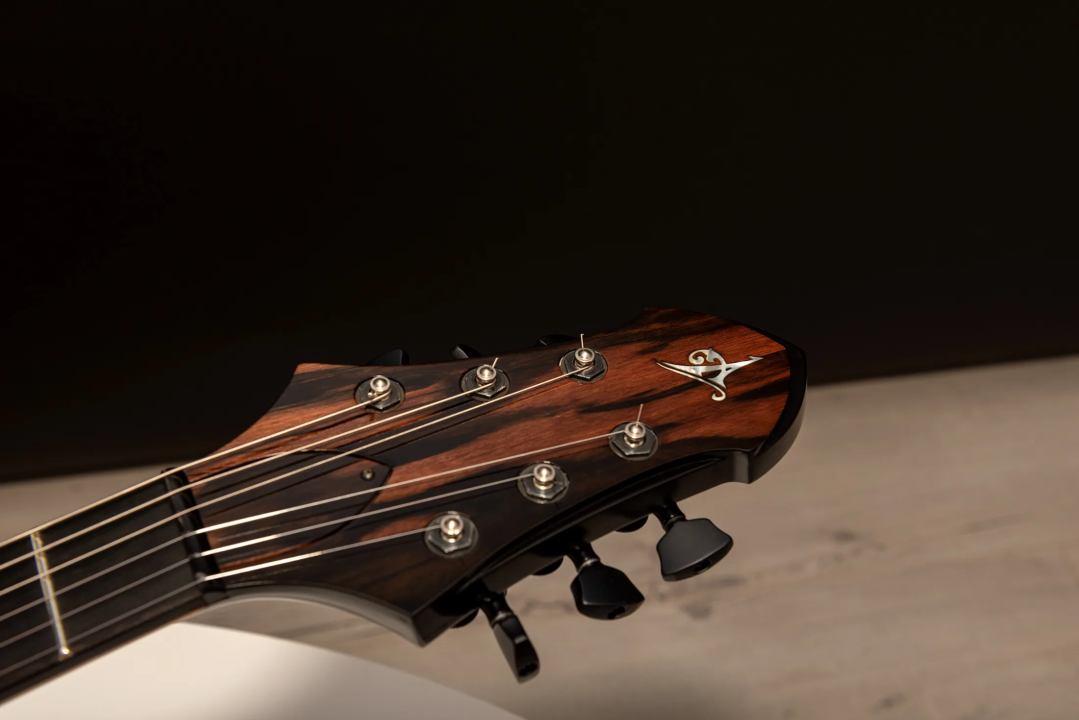 This is a custom guitar, built by a well-known luthier, Augustin Cristian Apostol (@ Avatar2100). Her name is The Serpent.